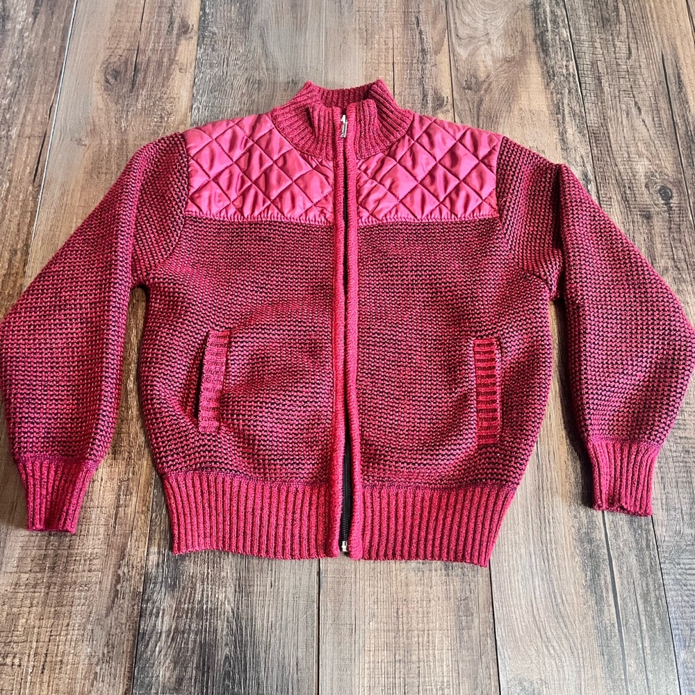 Gioberti Red Quilted Knit Zip-Up Sweater jacket Sz 10